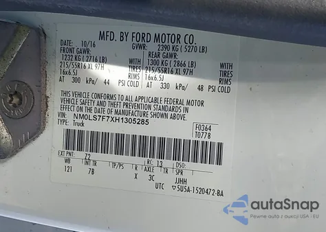 2017 Ford Transit Connect Xlt z USA, uszkodzony, nr VIN NM0LS7F7XH1305285
